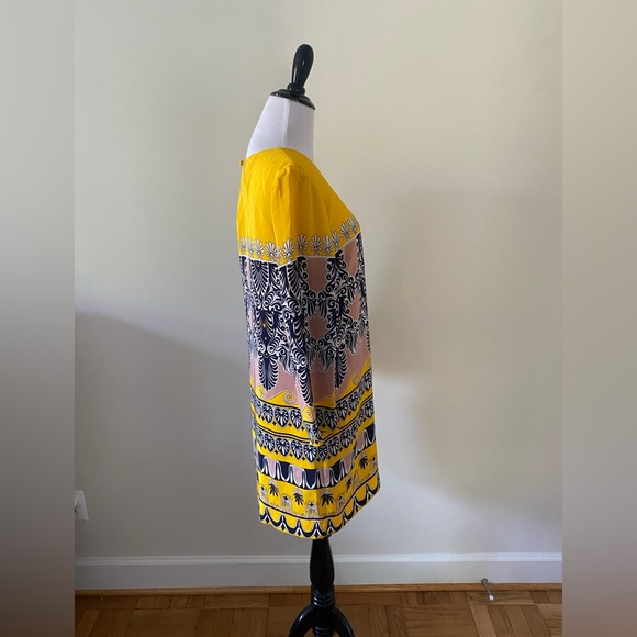 J. Crew Yellow Silk ‘Jules’ Shift Dress in Scroll Print with Pockets – Size 6 - Picture 4 of 6
